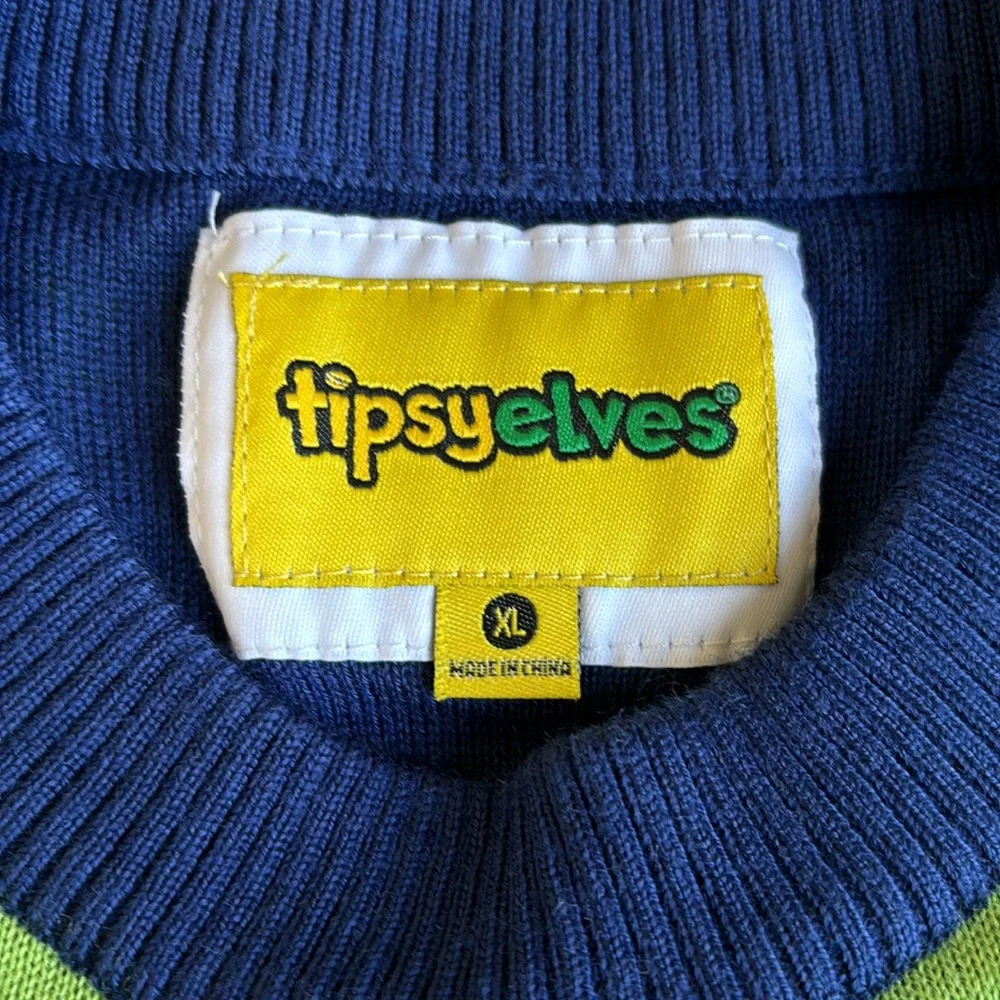 Tipsyelves Green Blue Funny‎ Ugly Christmas Crewneck Sweater Men’s Size XL NEW